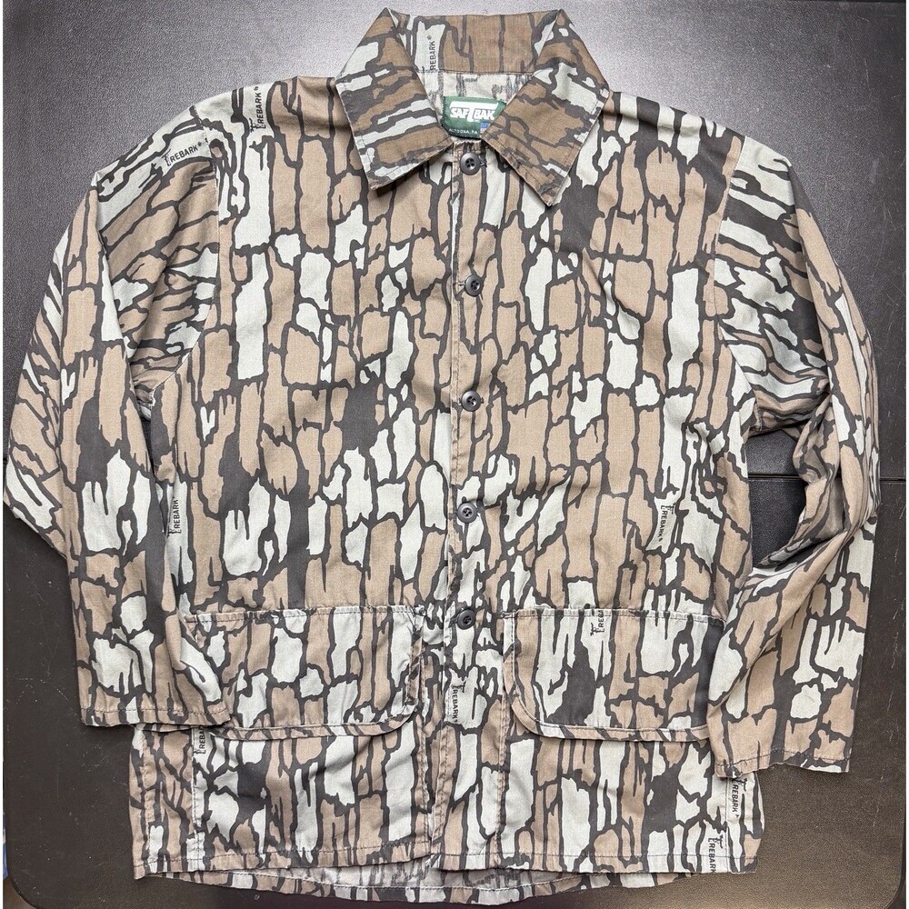 Vintage Saftbak Shirt Men Large Green Gray Trebark Camo Long Sleeve 90s Hunting